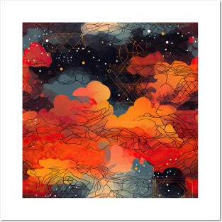 Geometric fiery clouds Posters and Art